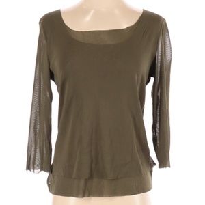 Olive Green Women's Layered Sheer-Sleeve Blouse